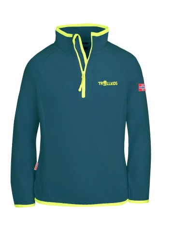 Trollkids Fleece-Pullover mit Reißverschluss "Nordland" in Petrolblau/Lime