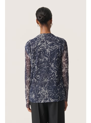 Soaked in Luxury Langarm-Shirt SLAvetta Gerade Passform in Navy Swirl Print
