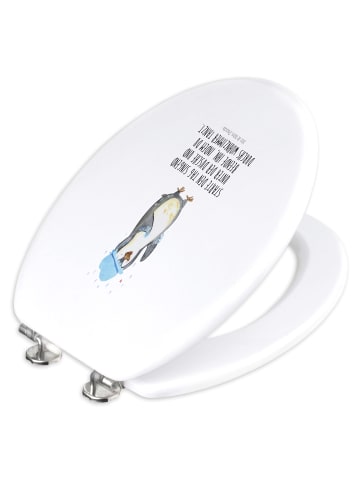 Mr. & Mrs. Panda Holz Toilettendeckel Pinguin Duschen mit Spruch in Weiß