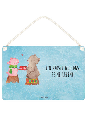 Mr. & Mrs. Panda Schild Glühschwein Sause mit Spruch in Eisblau