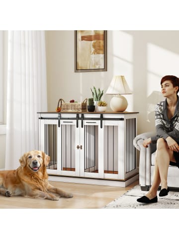 Pawhut Hundekäfig Weiß 120L x 60B x 88,5H cm