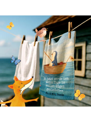 Mr. & Mrs. Panda Handtuch Pinguin Angelboot Design mit Spruch in Weiß
