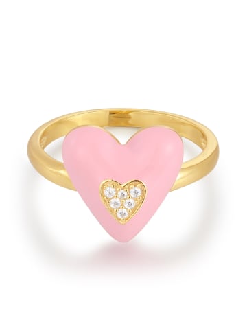 Glanzstücke München Ring Sterling Silber gelbgold Zirkonia weiß Emaille rosa in gelbgold