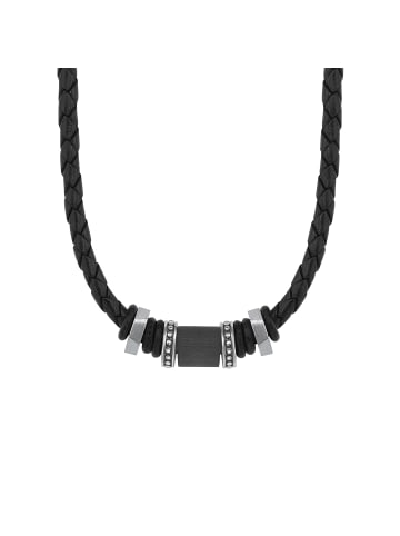 S. Oliver Jewel Halsband Edelstahl, Carbon/Leder in Schwarz