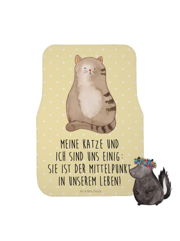 Mr. & Mrs. Panda Auto Fußmatte Katze Sitzen mit Spruch in Gelb Pastell