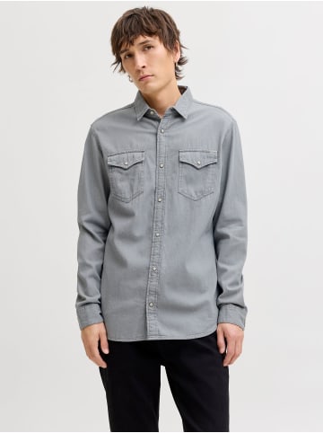 Jack & Jones Elegantes Langarmhemd Knopfverschluss Einfarbig in Hellgrau