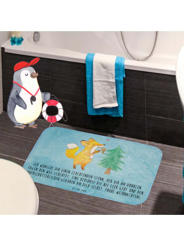 Mr. & Mrs. Panda Badeteppich Fuchs  Weihnachtsbaum mit Spruch in Eisblau