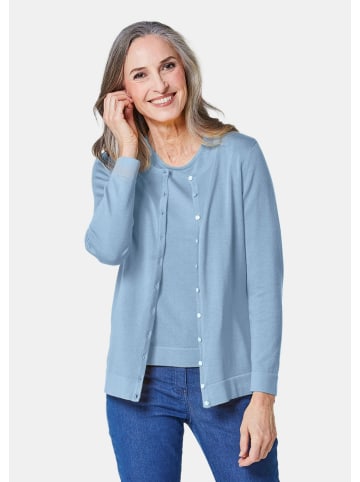 GOLDNER Strickset Figurnahes Twin-Set aus Pima-Baumwolle in himmelblau