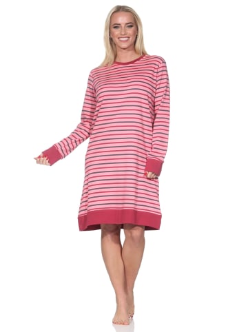 NORMANN Interlock Nachthemd langarm Streifenoptik in beere