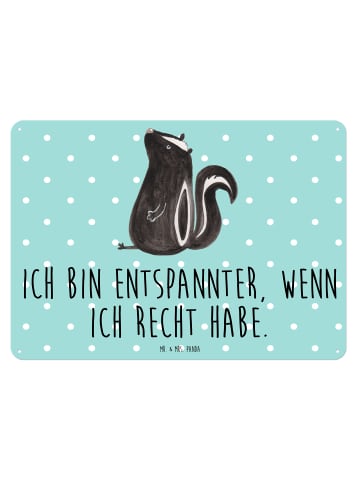 Mr. & Mrs. Panda Blechschild Stinktier Sitzen mit Spruch in Türkis Pastell
