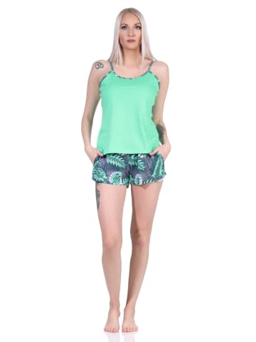 NORMANN Ärmellose Spaghetti Träger Shorty Pyjama floralem print - 72958 in grün