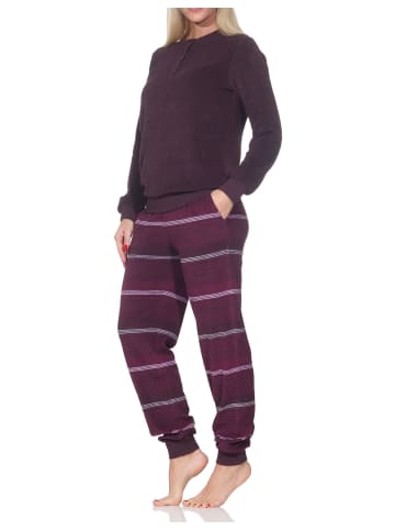 NORMANN Frottee Schlafanzug langarm Bündchen Streifenoptik in beere