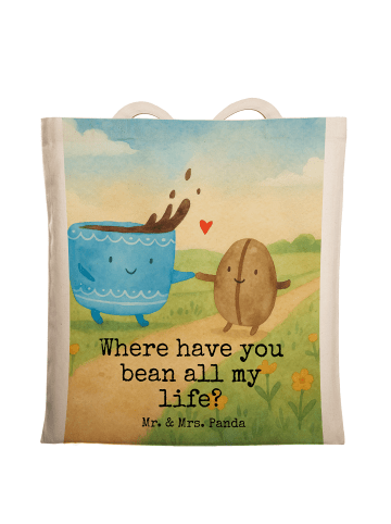 Mr. & Mrs. Panda Schultasche Kaffee Bohne Design mit Spruch in Weiß