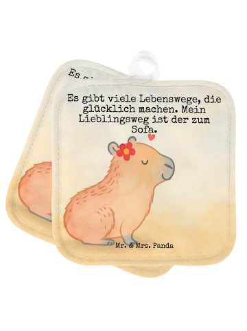 Mr. & Mrs. Panda Ofenhandschuhe Capybara Blume Design mit Spruch in Weiß