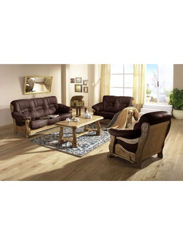 58 aufm Kessel SOFA 3-Sitzer Katlin Bezug Echtleder Eiche rustikal P43 / burgund
