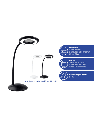 Maximex LED-Schreibtischleuchte 8-fach Lupe Schwarz in Schwarz