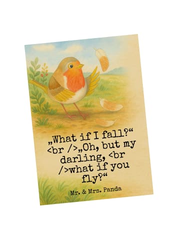 Mr. & Mrs. Panda Postkarte Rotkehlchen Federn Design mit Spruch in Weiß