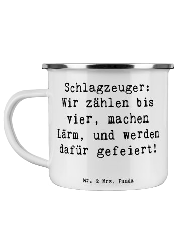 Mr. & Mrs. Panda Camping Emaille Tasse Spruch Schlagzeuger Stolz... in Weiß
