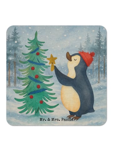 Mr. & Mrs. Panda Tassenuntersetzer Pinguin Weihnachtsbaum Design... in Weiß