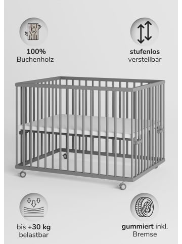 Sämann Sämann Laufgitter mit Matratze SleepPlus & Schlupfsprossen - grau - Premium