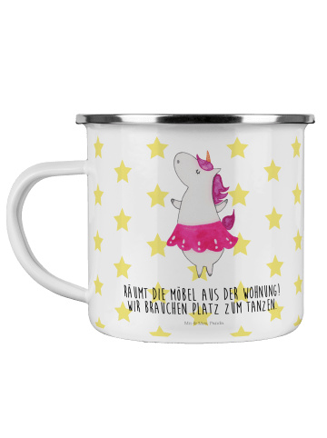 Mr. & Mrs. Panda Camping Emaille Tasse Einhorn Ballerina mit Spruch in Weiß