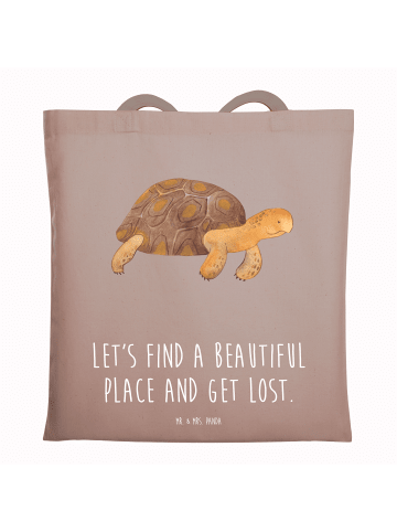 Mr. & Mrs. Panda Jutetasche Schildkröte MHerzieren mit Spruch in Braun Pastell