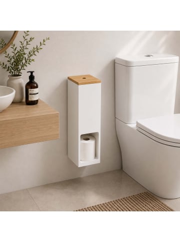 relaxdays Toilettenpapier Aufbewahrung in Weiß/ Natur - (B)14 x (H)46,5 x (T)14 cm