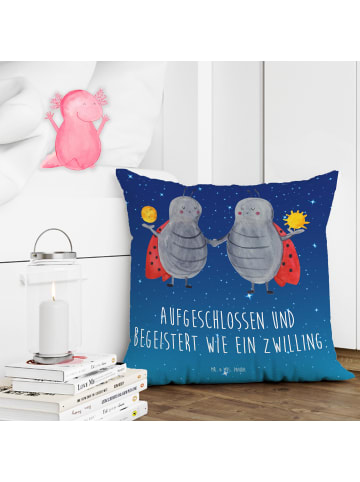 Mr. & Mrs. Panda 40x40 Kissen Sternzeichen Zwilling mit Spruch in Sternenhimmel Blau