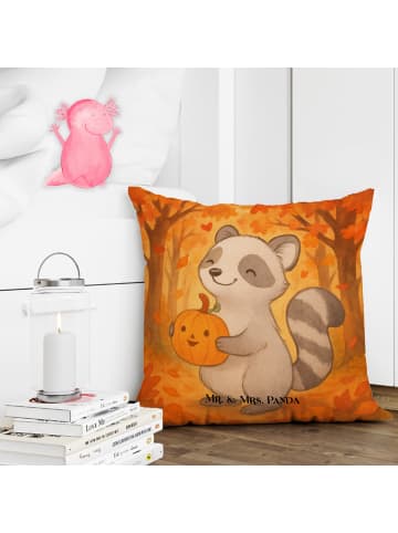 Mr. & Mrs. Panda Dekokissen Waschbär Kürbis Design ohne Spruch in Weiß