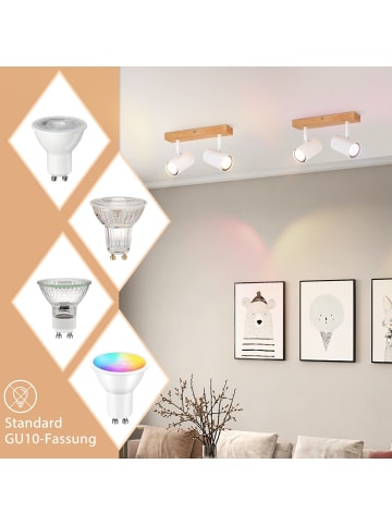 ZMH Deckenleuchte 2-flammige GU10 in weiß Deckenspot Metall und holz drehbar 350°