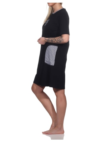 NORMANN kurzarm Nachthemd aufgesetzten Taschen - 79249 in schwarz