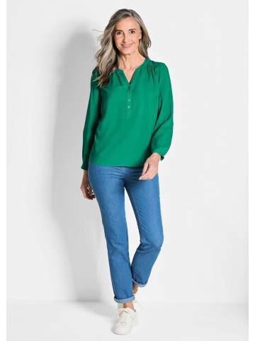 GOLDNER Tunika Elegante Viskosebluse mit V-Ausschnitt in dunkelgrün