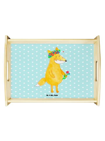 Mr. & Mrs. Panda Servier Tablett Fuchs Blumen ohne Spruch in Türkis Pastell