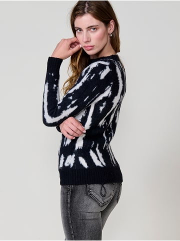 KOROSHI Ladies' jacquard knit bicolor sweater in SCHWARZ
