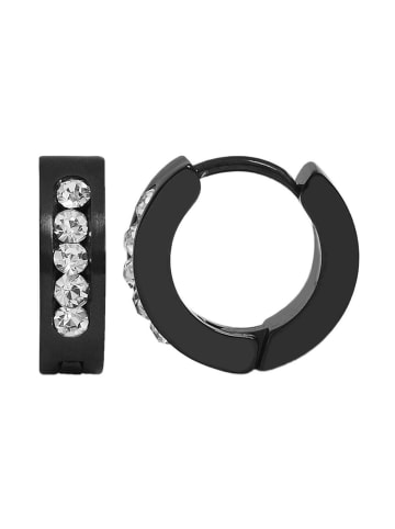 Adeliás Damen Ohrringe – Klappcreole aus Edelstahl mit Strass Steinchen in schwarz