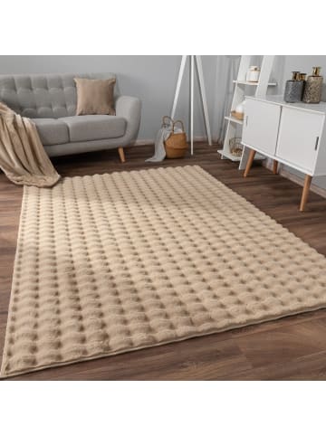 KADIMA DESIGN Hochflor Teppich Shaggy waschbar Unifarben Struktur Schlafzimmer in Beige