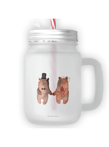 Mr. & Mrs. Panda Trinkglas Mason Jar Bär Heirat ohne Spruch in Transparent
