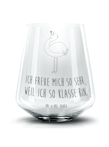 Mr. & Mrs. Panda Blümchentail Glas Flamingo Stolz mit Spruch in Transparent