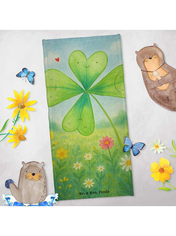 Mr. & Mrs. Panda Badehandtuch Blume Kleeblatt Design ohne Spruch in Weiß