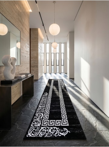KADIMA DESIGN Teppich Kurzflor Waschbar Mäander ASPEN Strapazierfähig OEKO-TEX in Schwarz