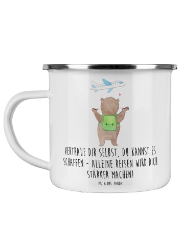 Mr. & Mrs. Panda Trinkbecher Alleine Reisen unternehmen mit Spruch in Weiß