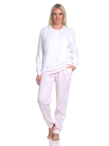 NORMANN Pyjama Schlafanzug Bündchen Paysley Design und Knopfleiste am Hals in rosa
