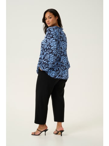 KAFFE curve Langarm-Bluse KCellena in Blue Flower Leaf Print