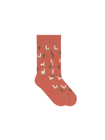 von Jungfeld Gemusterte Socken mit Lama Icon in Rot
