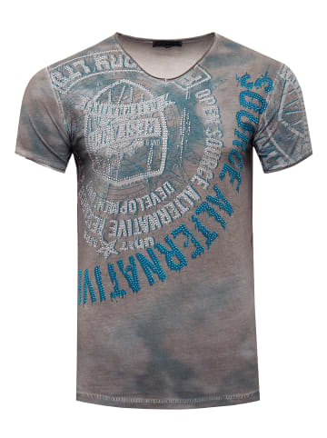 Rusty Neal V-Neck T-Shirt mit Strass Steinen Besetzt in Anthrazit
