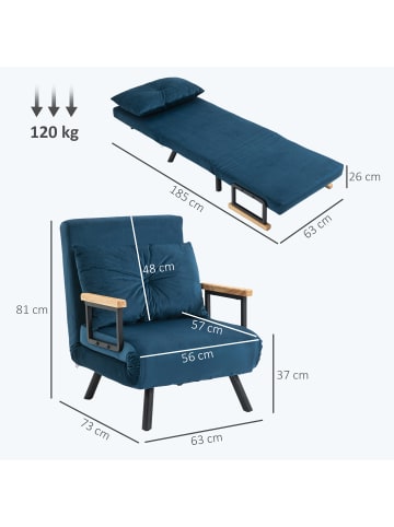 HOMCOM Schlafsofa in Blau 63L x 73B x 81H cm