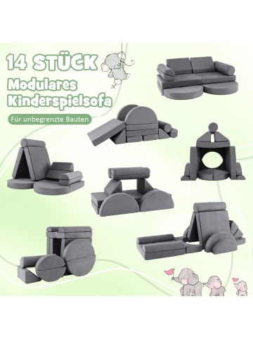 COSTWAY 14 teiliges modulares Kindersofa in Grau