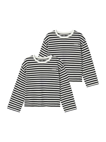 name it 2er-SET Gestreiftes Langarmshirt mit Print Rundhals Longsleeve in Schwarz