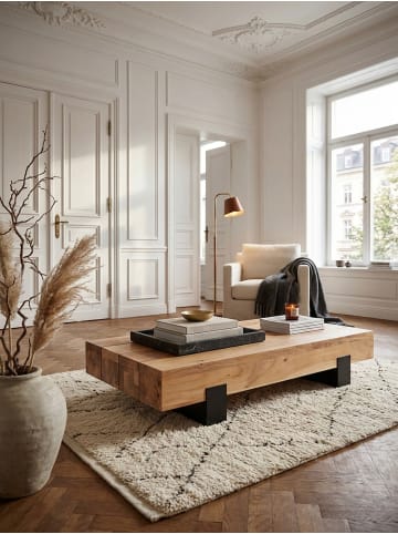 KADIMA DESIGN Couchtisch 130x59x25cm Massivholz / Metall Sofatisch, Design