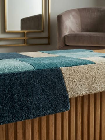 KADIMA DESIGN Wollteppich Kurzflor HALLEIN Geometrisch Abstrakt Naturfaser in Türkis